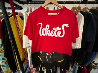 Off-White Snake Split Caravaggio T-Shirt Red Black Patchwork Virgil Abloh Graphic Tee Size M