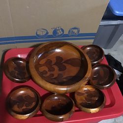 Vintage Hand Carved Bowl And Salad Bowls Set