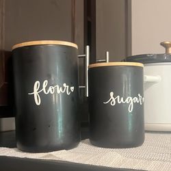 Flour & Sugar Canisters Wood Top Ceramic
