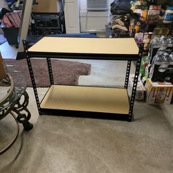 INDUSTRIAL SHELVING BLACK WROUGHT IRON/PARTICLE BOARD