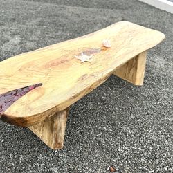 Wood bench, Hawaiian spalted wood, red glass and Epoxy