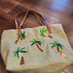 21"×14" casual, tropical-themed tote bag, palm tree designs, some tear, not serious(see pictures) , clean inside ond out