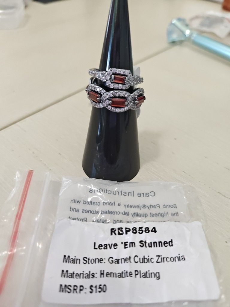 Garnet And Diamond CZ BP Ring New!