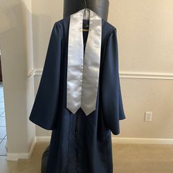 Like New: Navy Blue Graduation Gown And Cap
