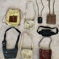 Vintage Women’s Purses Handbags, lot of 8, excellent to good condition, names include Nine West, Bongo, Mondani New York, fabrics include leather, can