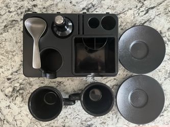 Espresso Barista Set – Tamping Station, Knock Box, Ceramic Cups & Tamper (Like New)