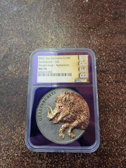 2025 2 oz Pure .999 Fine NGC MS70 Ruthenium Boar