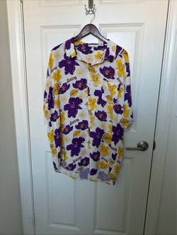 Men's Los Angeles Lakers White Floral Button-Up Shirt Short Sleeve 2XL