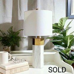 Marble Design Hexagon Table Lamp with Gold Trim 22"x11"- "Works Great!" home decor, lamp pair, lighting, lamps, sofa lamp 