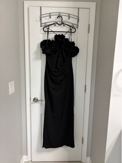 Black Ruffle Off-the-Shoulder Ruched Evening Dress from Von Maur