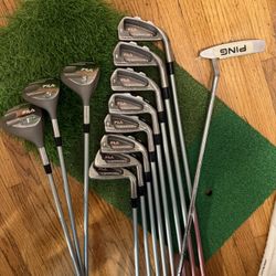 FILA Latitude Ladies Golf Club Set  - Driver + 3 & 5 Woods + 5i - PW + Gap And Sand Wedge + Ping Anser I Karsten Putter