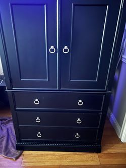 Black Wood Armoire with Drawers