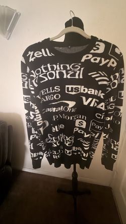 The Nothing Personal Bank Logo All Over Knit Sweater Size Medium Black White