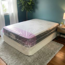 New queen mattress and box spring. 2 pc bed frame is not included