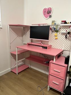 Pink Computer Desk with Pegbord