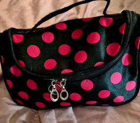 Black and Pink Polka Dot Cosmetic Bag