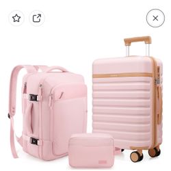 UKEIN Luggage Sets 3 Piece, PC Hardside Checked Luggage 28 Inch With Spinner Wheels with TSA Lock, Large Suitcase Set With Travel Backpack for Men (Pi