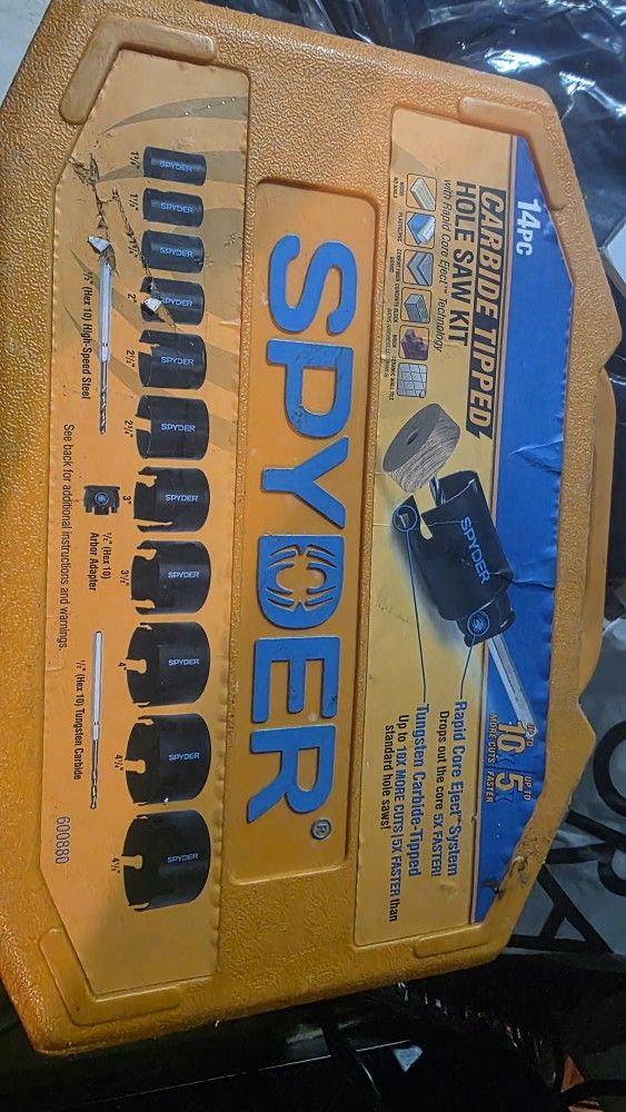 Spyder 14-Piece Carbide-tipped Arbored
Hole Saw Set. Item #911429 Model
#600880