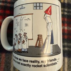 Vintage ceramic coffee mug  "The Far Side" comic strip "We're Not Exactly Rocket Scientists" by Gary Larson