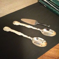 Silverplated Serving Spoons And Cake Slicer