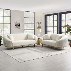 Sofa and Loveseat Martina, Ivory Velvet, New Arrival, Especial price 