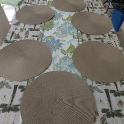 Set Of 6 Round Beige Woven Placemats 14.75"
