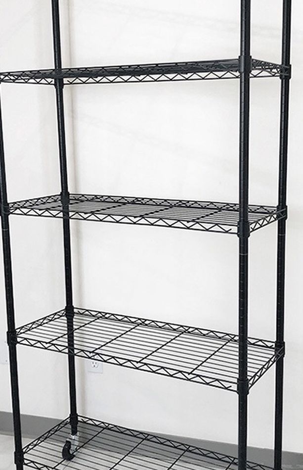 Brand New $70 Metal 5-Shelf Shelving Storage Unit Wire Organizer Rack Adjustable w/ Wheel Casters 36x14x74”
