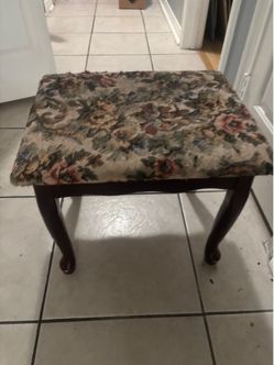 Floral Upholstered Footstool with Wood Legs