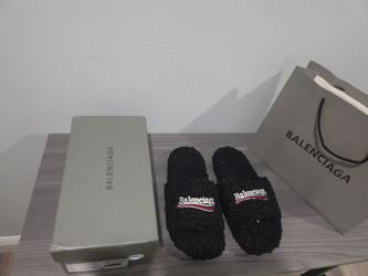 Balenciaga Black Fluffy Slippers