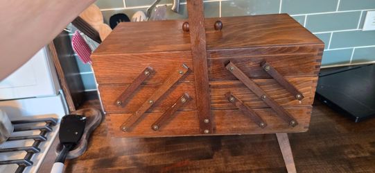 Vintage Wooden Accordion Sewing Box