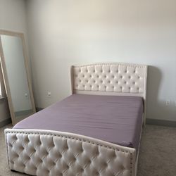 Beige Tufted Queen Bed Frame
