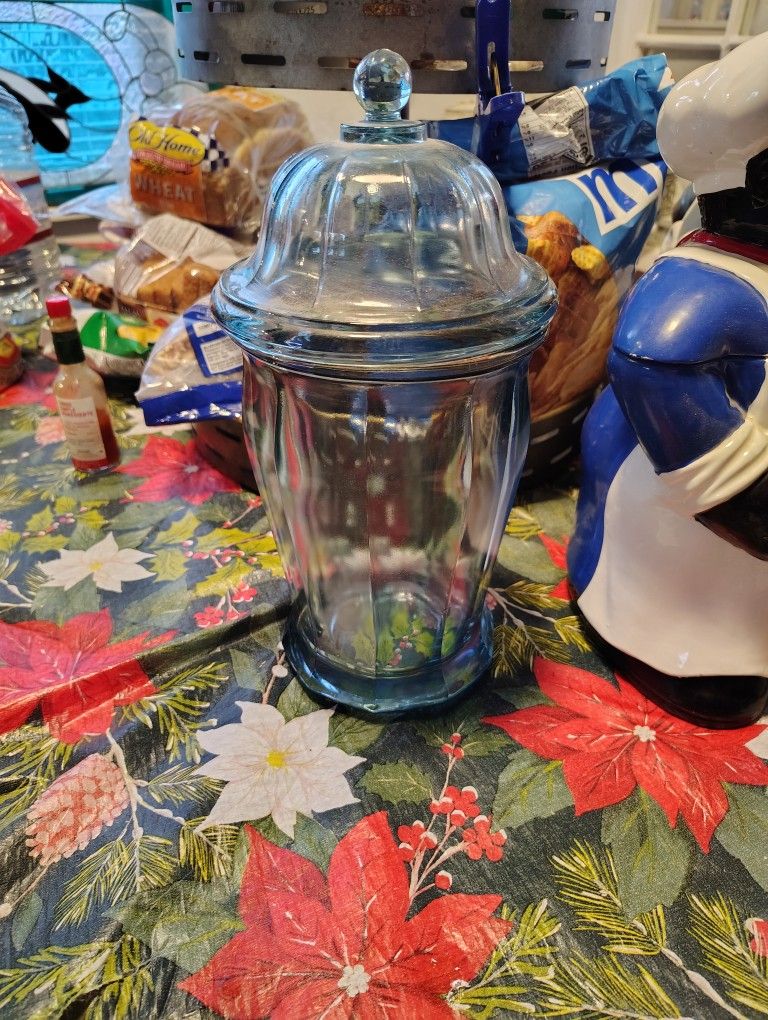 Big Vintage Glass Blue Jar