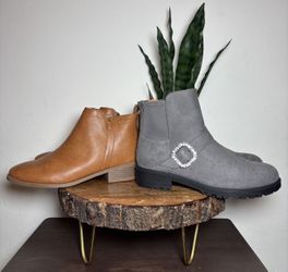Big Girls Ankle Boots Bundle - Tan and Grey Size 6