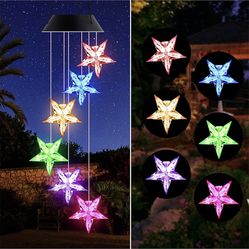 LED Color Changing Solar Wind Chime Light,Solar Star Wind Chimes Outdoor,Solar Powered LED Hanging Lamp Mobile Waterproof Romantic Wind Bell Light for
