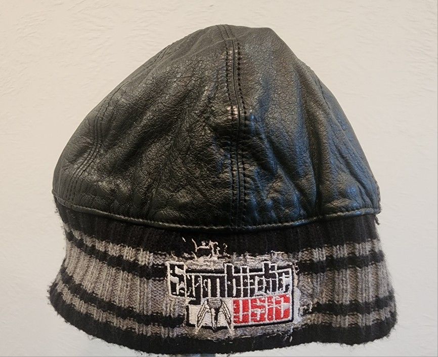 BLACK & GREY LEATHER SYMBIOTIC MUSIC BEANIE