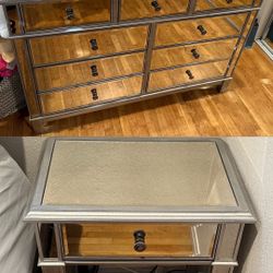 Pier 1 Hayworth Mirrored Silver Dresser and Two Nightstand Set