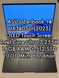 ASUS Zenbook 14 UX3405C (2025) Laptop | Jasper Gray | Intel Core Ultra 7 255H + 16GB Memory + 512GB Storage | Mint Condition