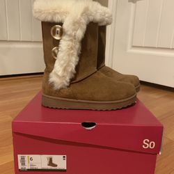 SO Womens Faux-fur Winter Boots Size 6 Chestnut