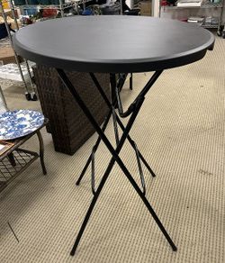 32" Round Folding Cocktail Table — Black Bar Height Highboy with Steel Legs