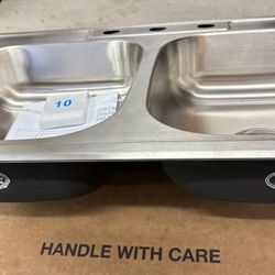 Premier Stainless Steel 33 in. 3-Hole Double Bowl 