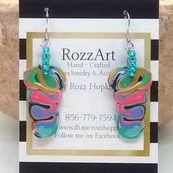 Rainbow  Squiggles, Boho Earrings.  Suspended From Surgical Steel French Hooks. Light Weight And Comfortable. 