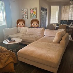 White Corduroy Sectional With Chaise 