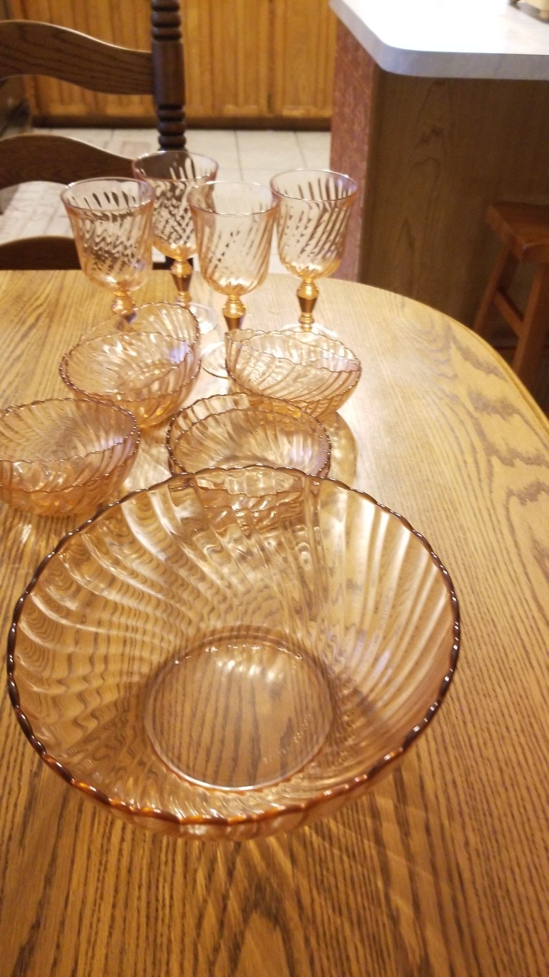 Pink arcoroc bowls and goblets