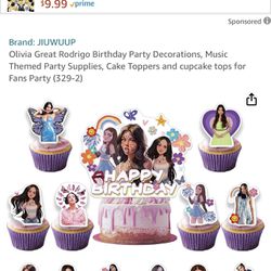Olivia Great Rodrigo Birthday Party Decorations, Music Themed Party Supplies, Cake Toppers and cupcake tops for Fans Party (329-2)