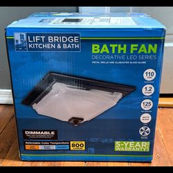 Lift Bridge Matte Black 110 CFM Bathroom Exhaust Fan w/LED Light & Glass Shade