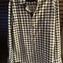 Silver Stone Collection men's modern fit L/S button-down shirt blk/wht plaid size large  