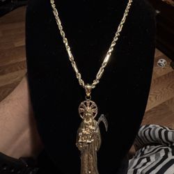10k Gold Milano Chain  With Santa Muerte Pendant10k Gold