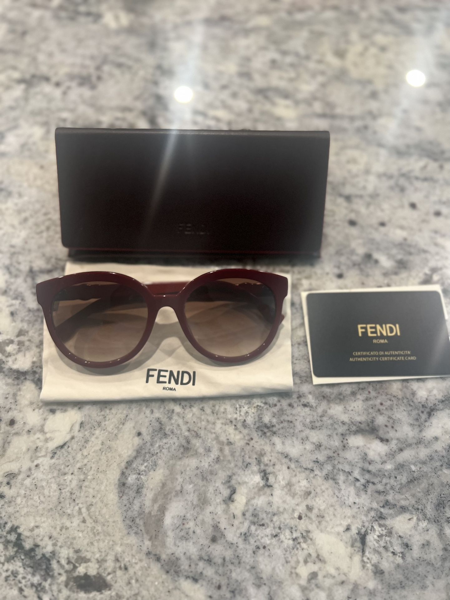Shiny Red Bordeaux 56MM Rounded Cat Fendi Sunglasses