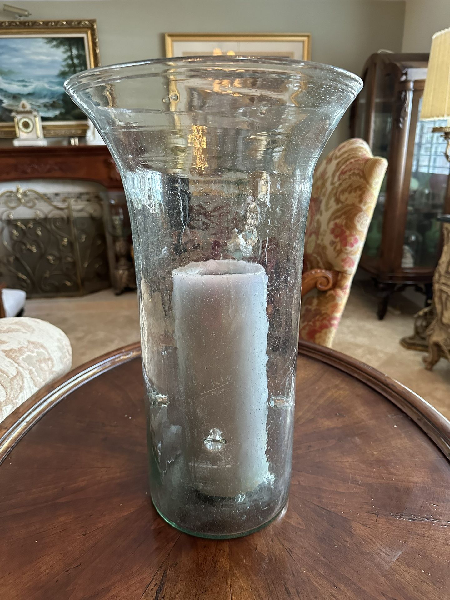 Large Handblown, Glass, Hurricane Vase Or Candleholder