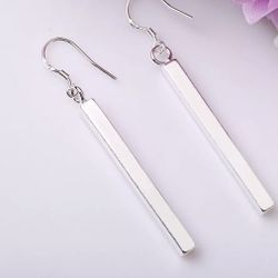 SOLID 925 Sterling Silver Dangle Bar earrings 